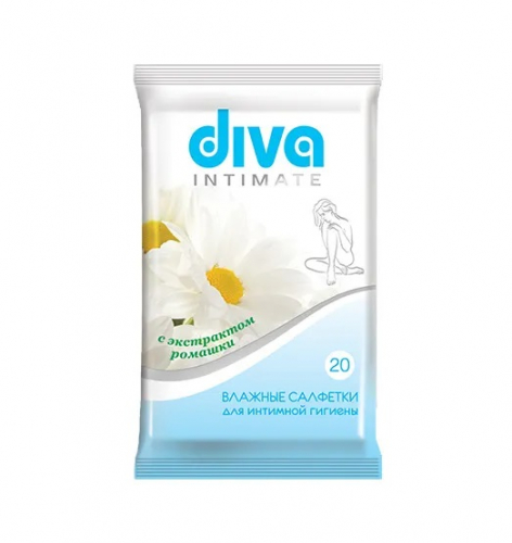 Салфетки влажные для интимной гигиены с экстрактом ромашки intimate, DIVA, 20 шт