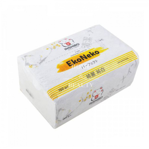  Салфетки EkoNeko 2-х слойные в мягкой упаковке белые (желт. уп) 150 шт INSHIRO
