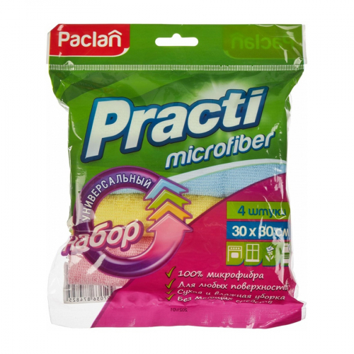 Универсальные салфетки из микрофибры PRACTI 4 шт, PACLAN, 30х30 см