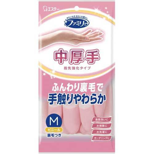 Перчатки для бытовых и хозяйственных нужд виниловые, с уплотнением в области кончиков пальцев, средней толщины, размер M, розовые ST FAMILY