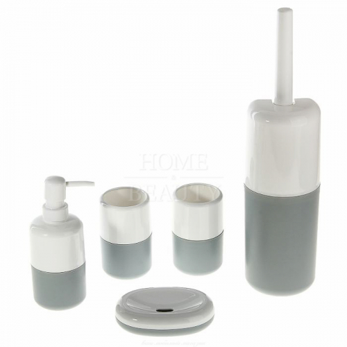 Набор для ванной "Стайл", 5 предметов (Ерш, мыльница, дозатор, 2 стакана), серый 