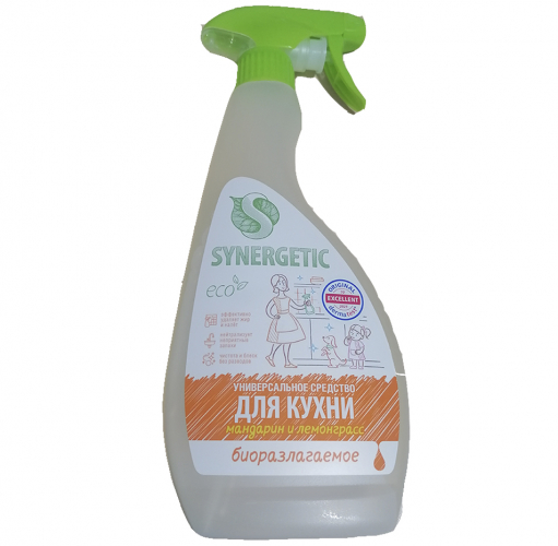 Чистящее средство для кухни биоразлагаемое гипоаллергеннное универсальное SYNERGETIC "Мандарин и Лемонграсс" 0,5 л