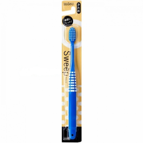 Зубная щётка компактная 4-рядная с плоским срезом щетинок и прорезиненой ручкой для максимального очищения EBISU (Жёсткая) 1 шт.