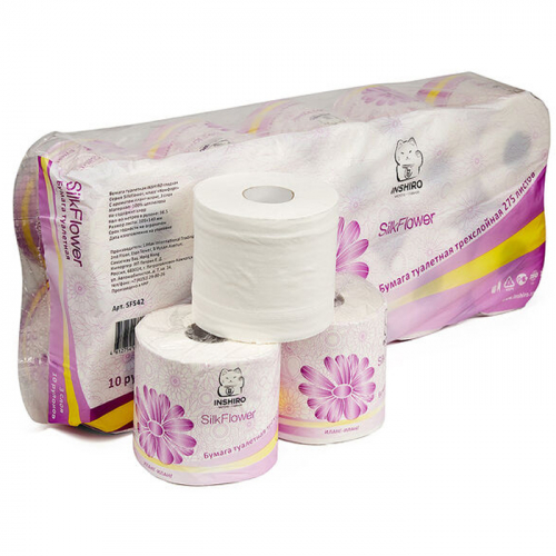 Туалетная бумага SilkFlower аромат иланг-иланг 3-х сл. в уп. 38,5 м, INSHIRO, 10 рул.